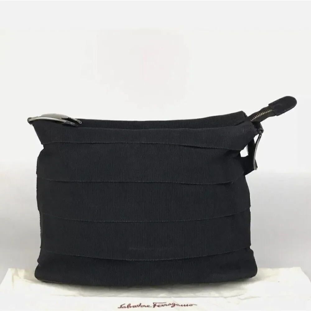 Salvatore Ferragamo Bag Shoulder Bag Au 21 8138 Black Canvas Authentic